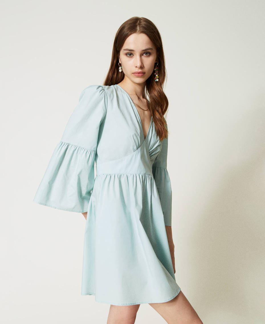 Short poplin dress with gathering