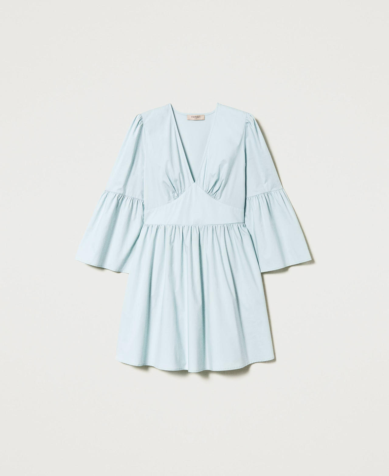 Short poplin dress with gathering