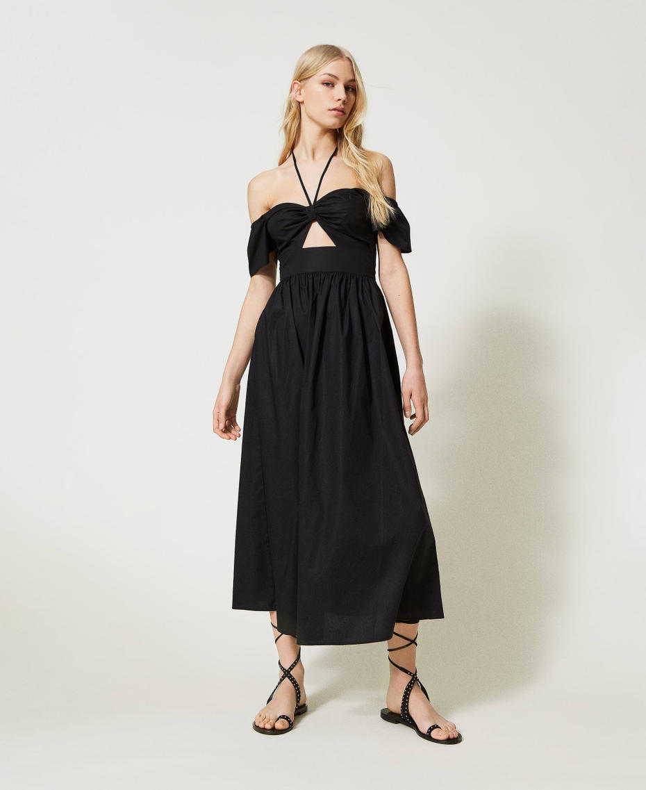 Robe longue en popeline avec ajour