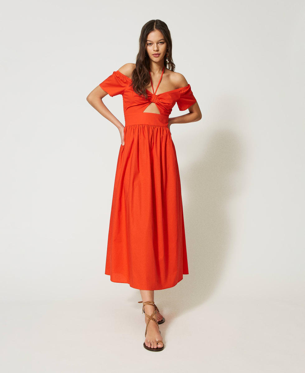 Abito lungo in popeline con cut out Donna Arancio TWINSET Milano