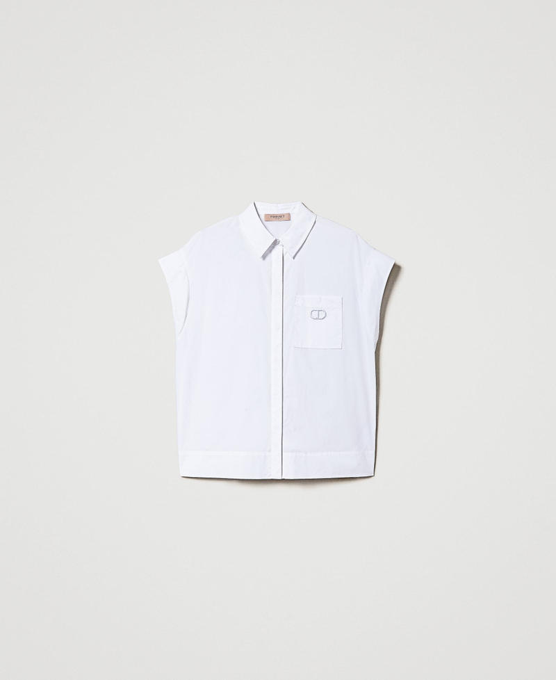 Camisa de popelina con bolsillo y bordado Oval T Blanco Mujer 231TT204F-0S