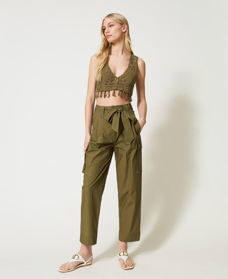 Poplin cargo trousers "Burnt Olive” Green Woman 231TT204G-01