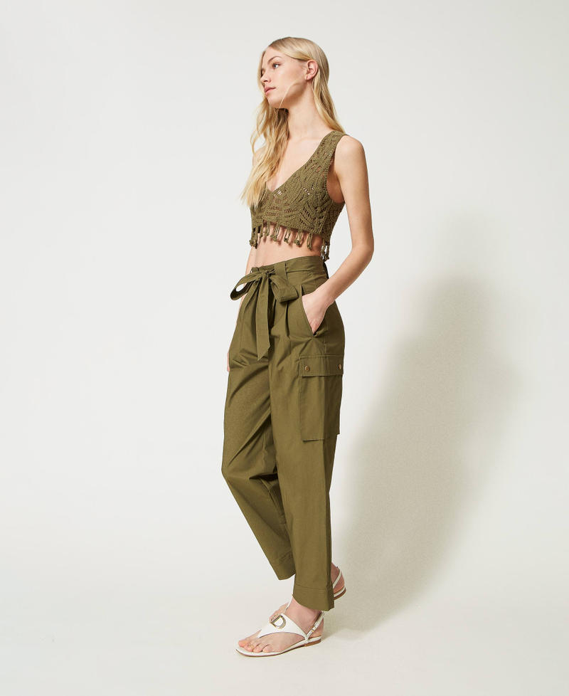 Poplin cargo trousers "Burnt Olive” Green Woman 231TT204G-02
