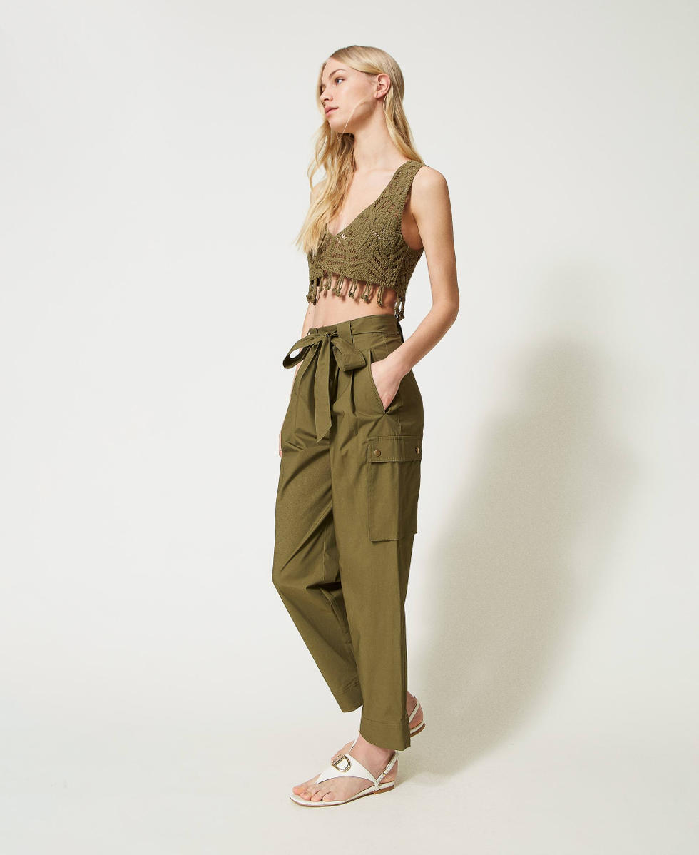 Pantalón cargo de popelina Mujer, Verde