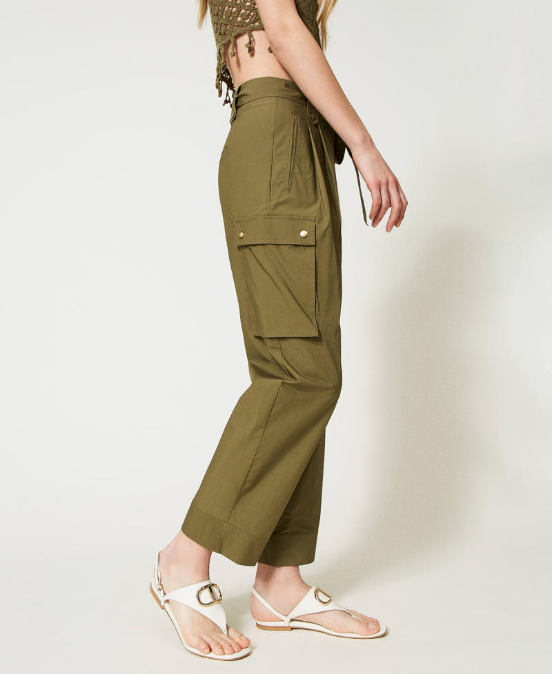 Poplin cargo trousers "Burnt Olive” Green Woman 231TT204G-03