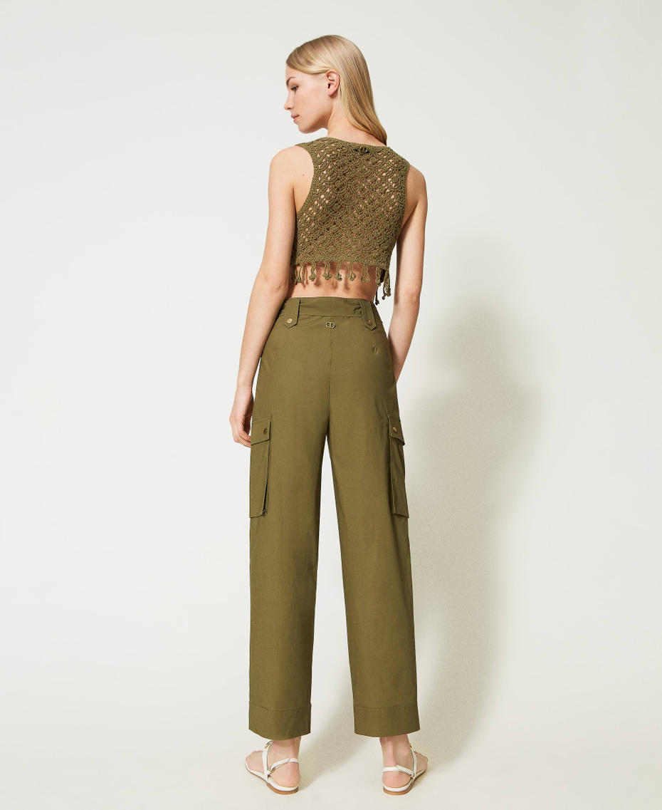 Poplin cargo trousers "Burnt Olive” Green Woman 231TT204G-04