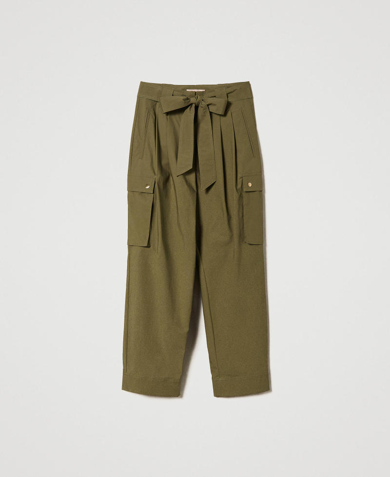 Poplin cargo trousers "Burnt Olive” Green Woman 231TT204G-0S