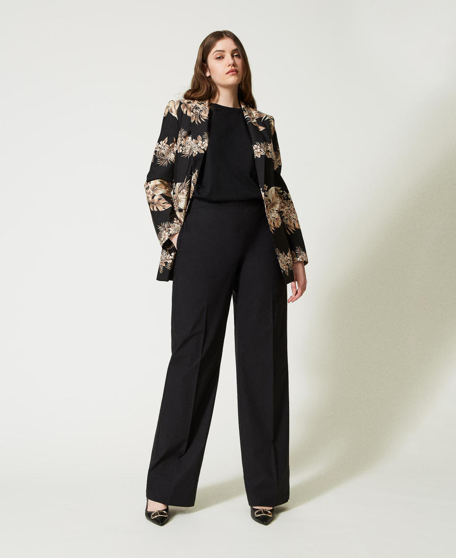 Wide leg poplin trousers