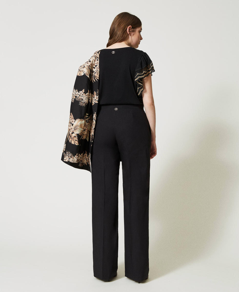 Pantalon de pernera ancha de popelina Mujer Negro TWINSET Milano