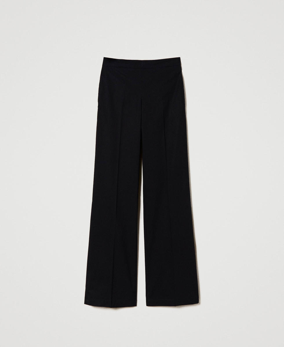 Wide leg poplin trousers