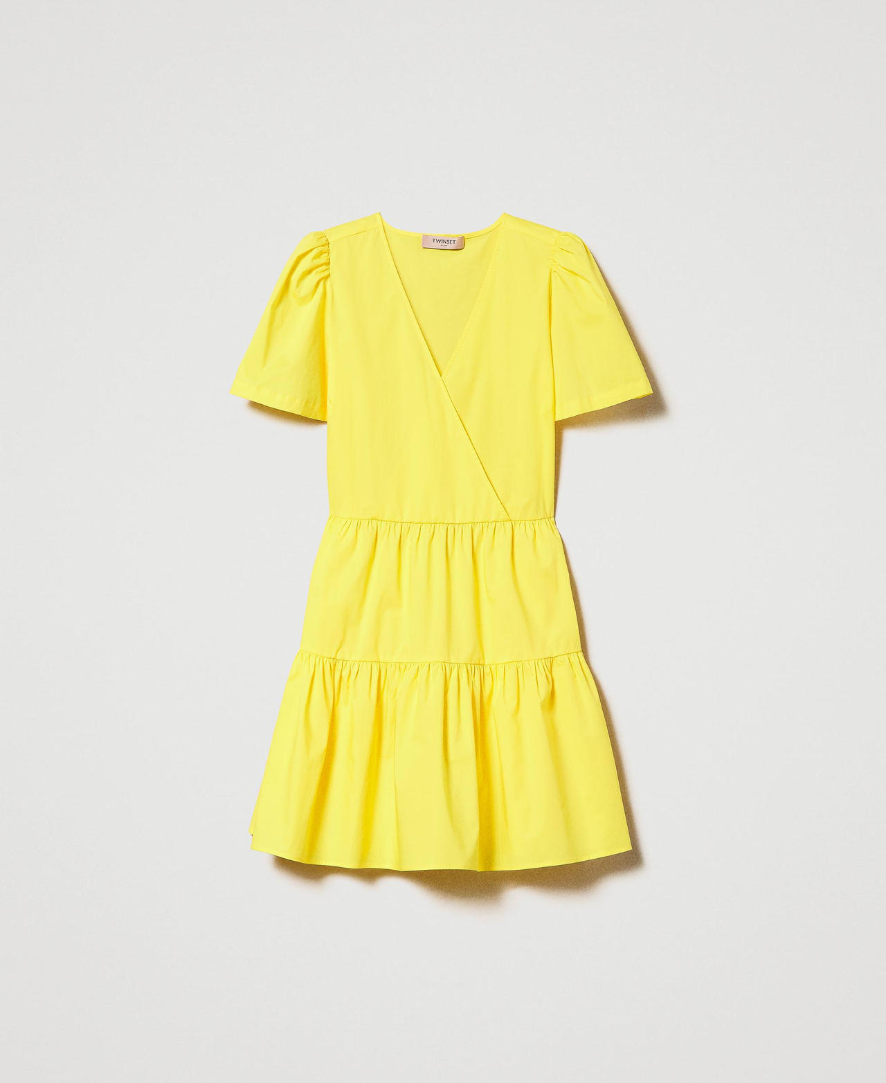 Короткое платье из поплина с оборками Желтый Солнце женщина 231TT204K-0S