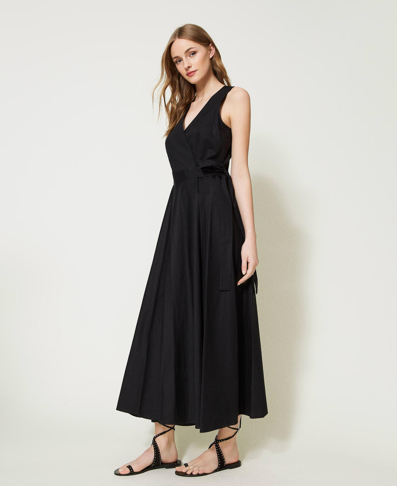 Long Poplin Dress With Flounces