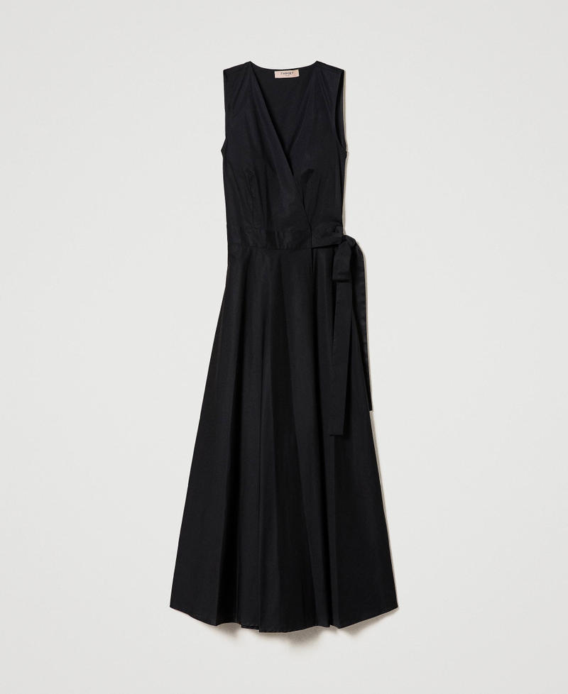 Long poplin wrap-around dress