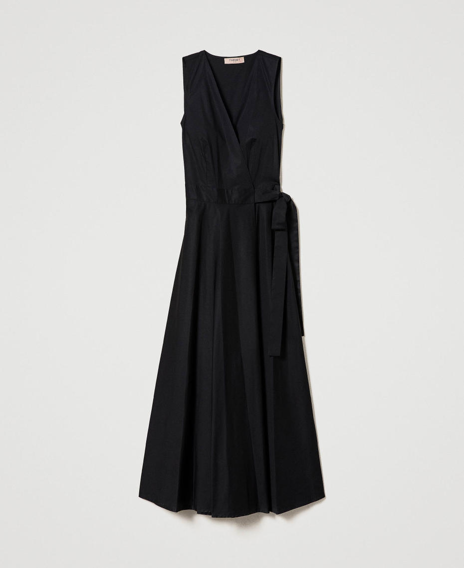 Long poplin wrap-around dress
