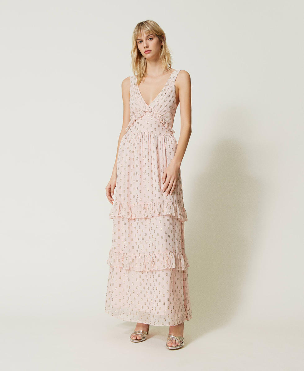 Robe longue en cr&ecirc;pe georgette fil coup&eacute; Rose Parisienne Femme 231TT2050_00714_01