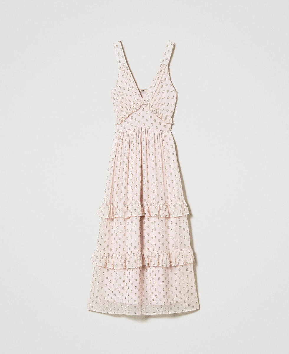 Robe longue en cr&ecirc;pe georgette fil coup&eacute; Rose Parisienne Femme 231TT2050_00714_S0
