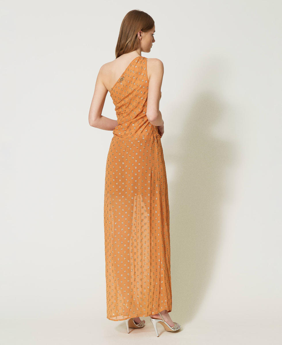 Abito lungo monospalla in georgette fil coup&eacute;