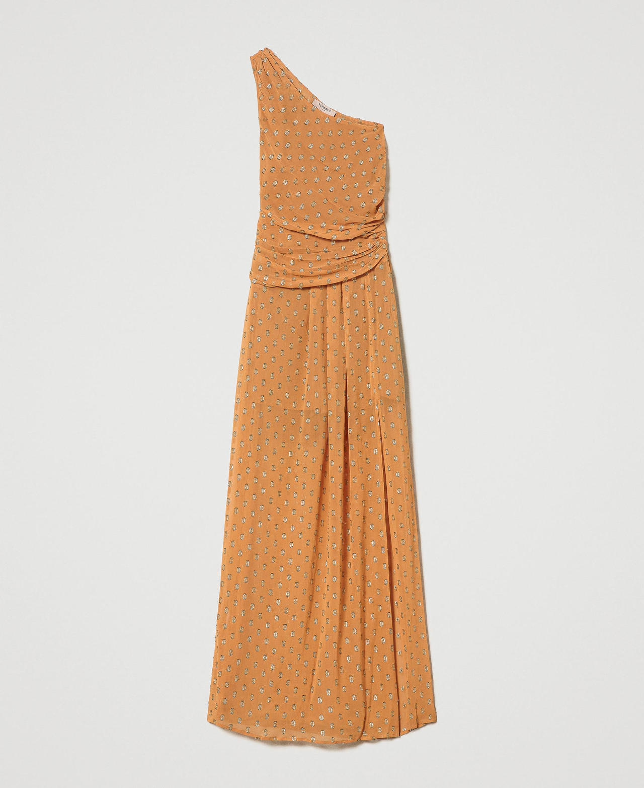 Long one-shoulder fil coupé georgette dress