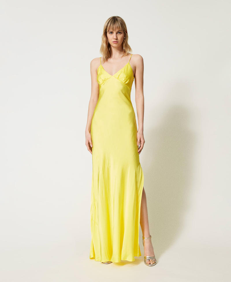 Long dress with satin shoulder straps Sun Yellow Woman 231TT2060-01