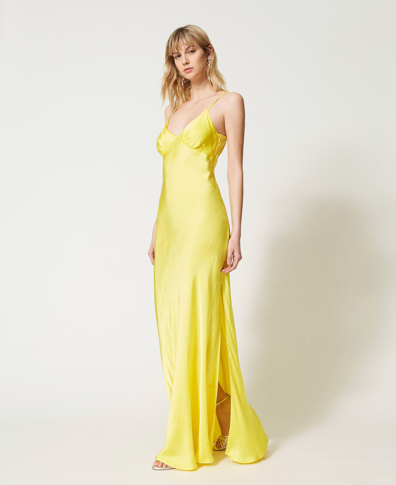 Long dress with satin shoulder straps Sun Yellow Woman 231TT2060-02