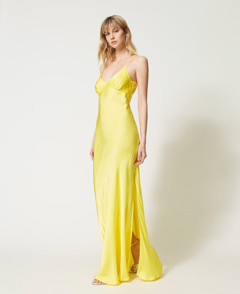 Long dress with satin shoulder straps