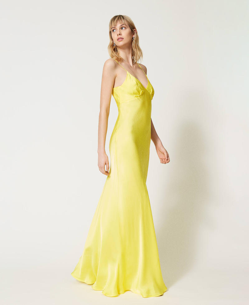 Long dress with satin shoulder straps Sun Yellow Woman 231TT2060-03