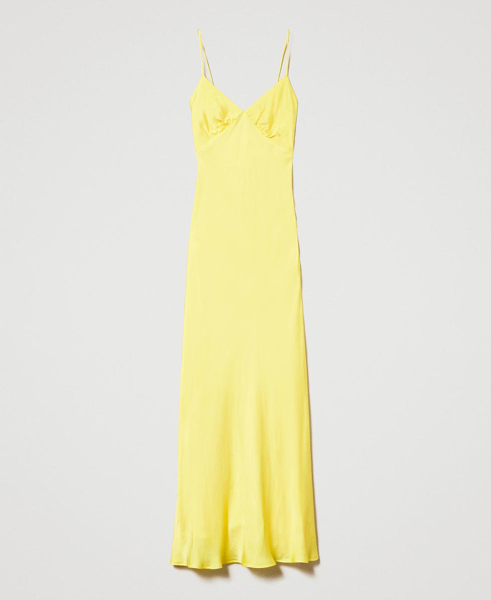 VIP【関税送料無料】希少 TWINSET LIGHT YELLOW DRESS Long poplin dress with pleats and flounces Woman, Yellow