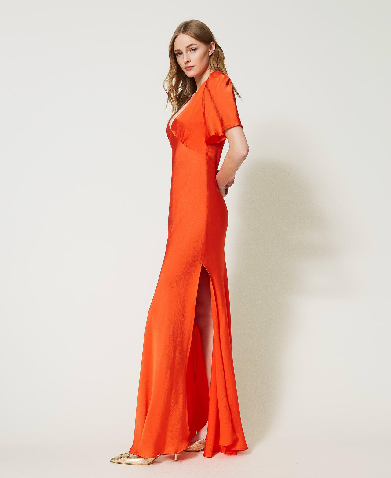 Long satin dress "Orange Sun&rdquo; Orange Woman 231TT2062_06684_02