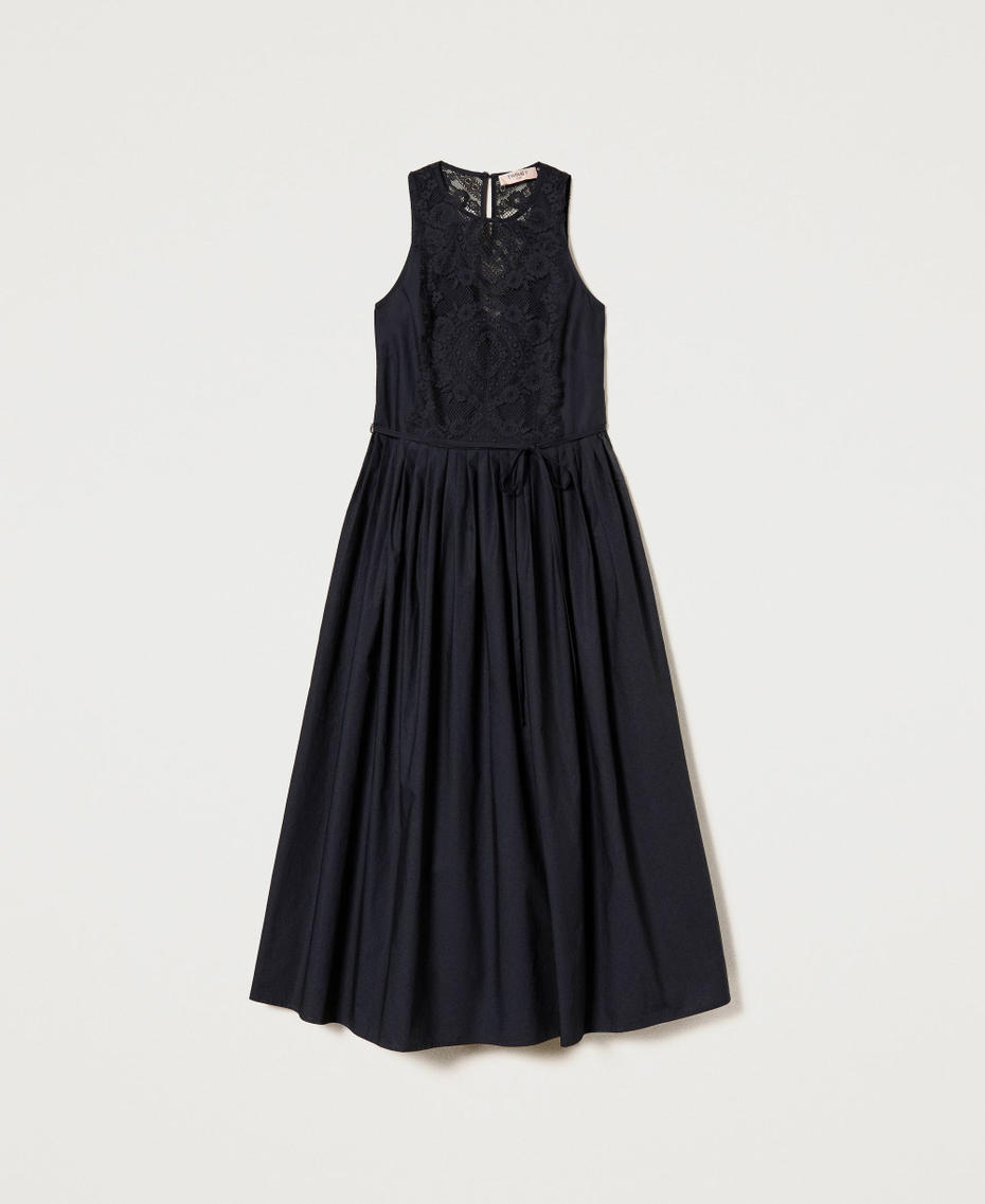 Long poplin and lace dress