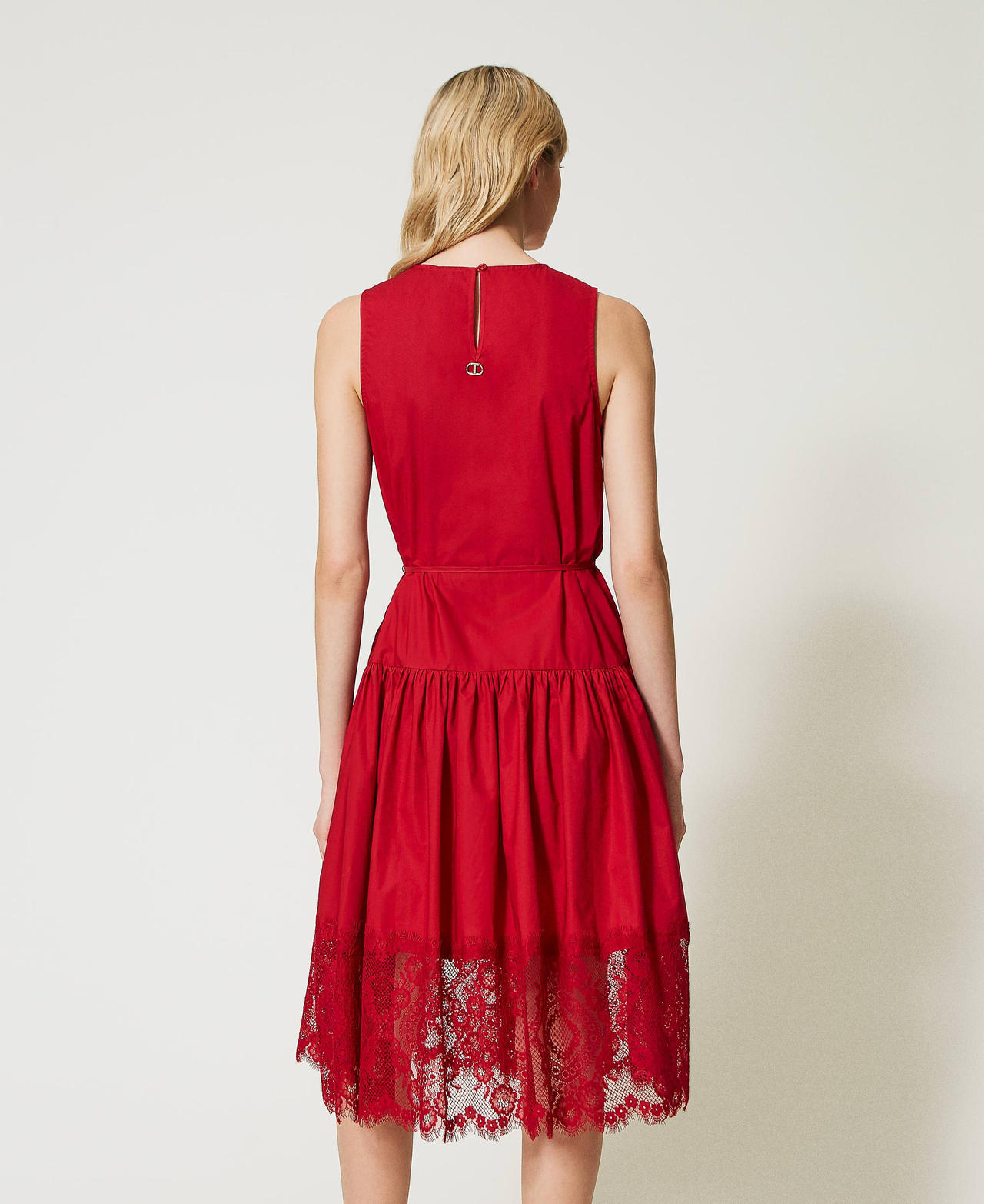 Midi poplin and lace dress