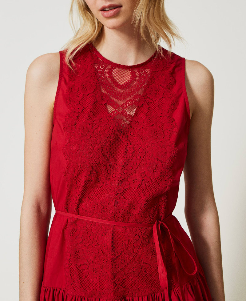 Midi poplin and lace dress Venetian Red Woman 231TT2081-04