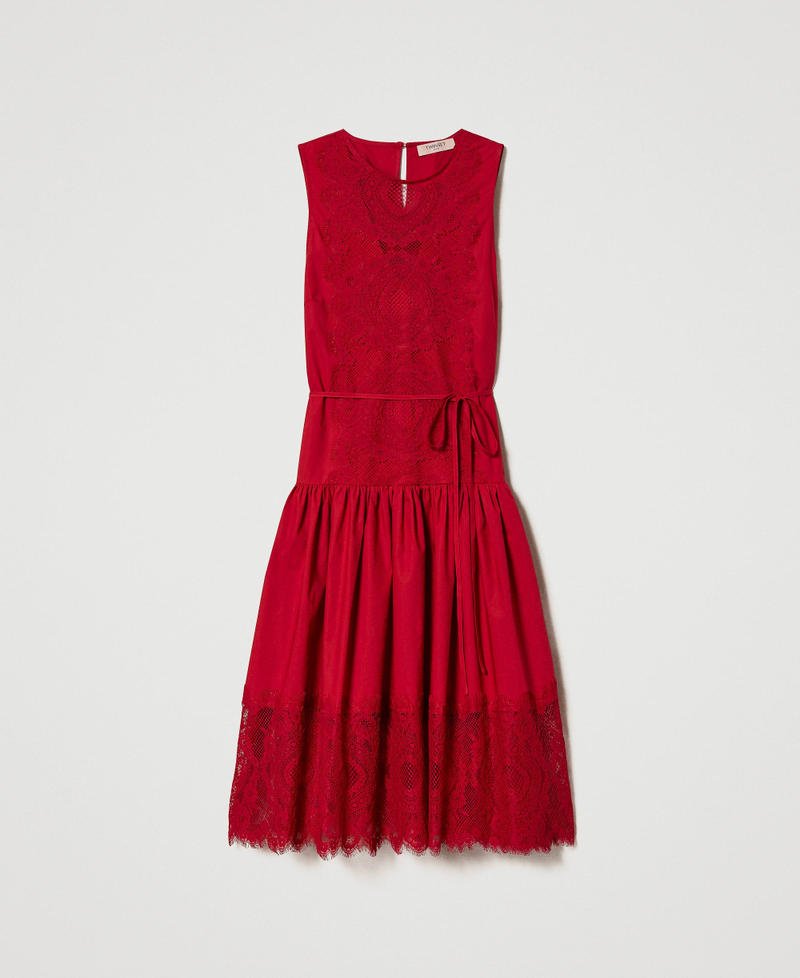 Vestido midi de popelina y encaje Rojo Veneciano Mujer 231TT2081-0S