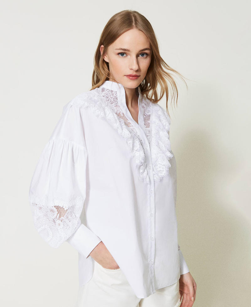 Poplin shirt with lace White Woman 231TT2083-03