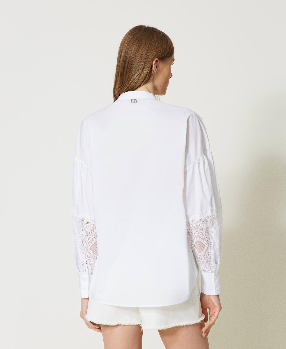 Poplin shirt with lace Woman, White | TWINSET Milano