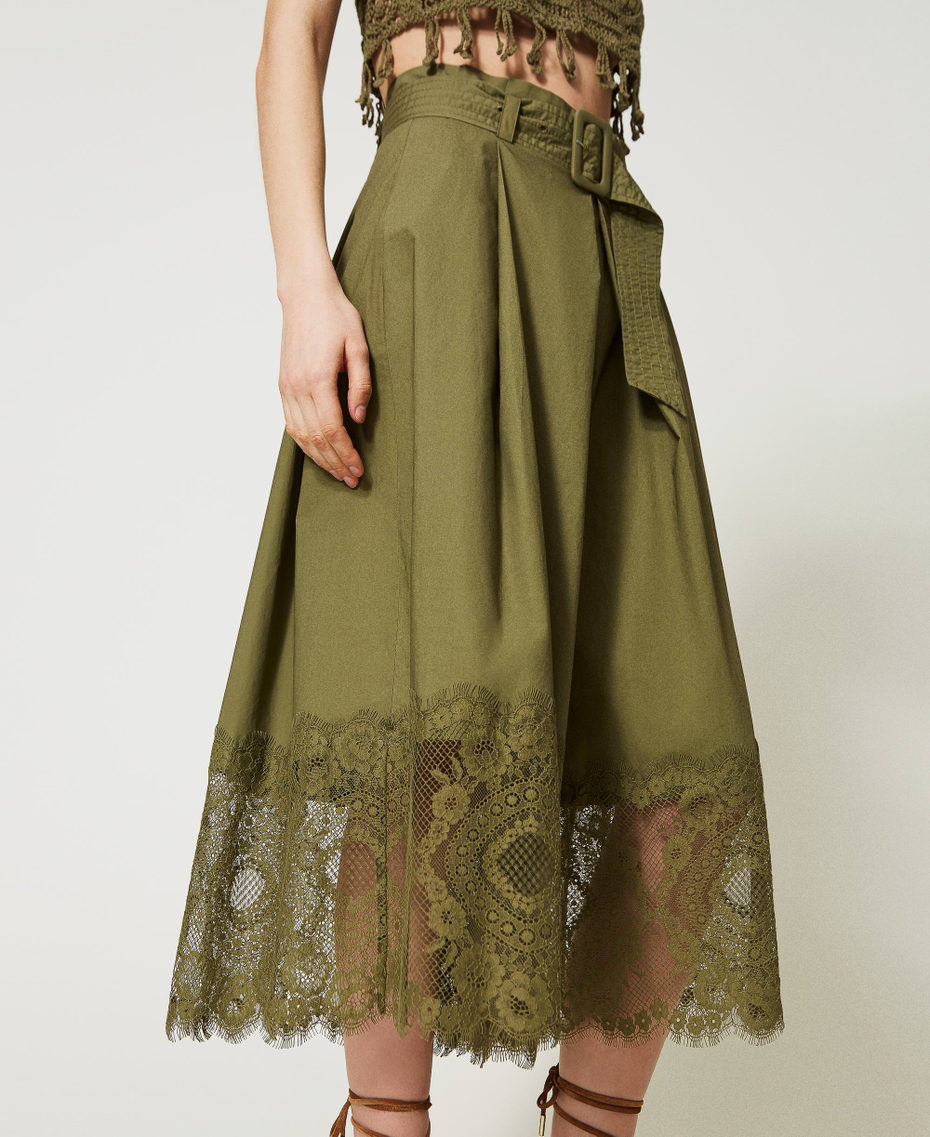 Poplin trouser-skirt with lace "Burnt Olive” Green Woman 231TT2085-04