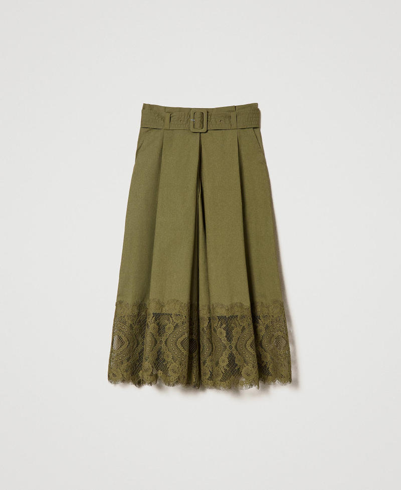 Poplin trouser-skirt with lace "Burnt Olive” Green Woman 231TT2085-0S