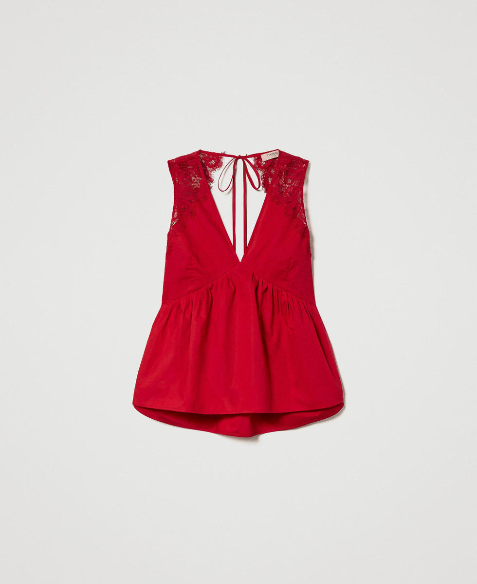 Top aus Popeline mit Spitze