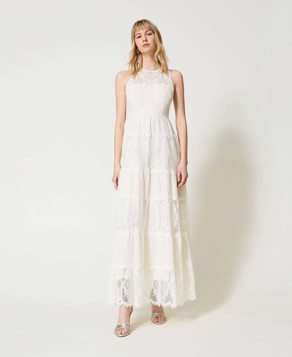 Long muslin and lace dress Woman White TWINSET Milano