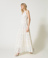 Long muslin and lace dress Woman, White