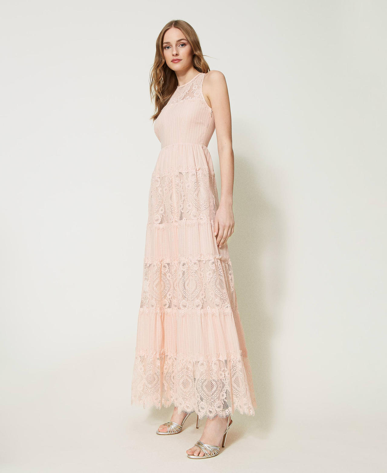 Длинное платье без рукавов из муслина и кружева Розовый Parisienne женщина 231TT2090-02