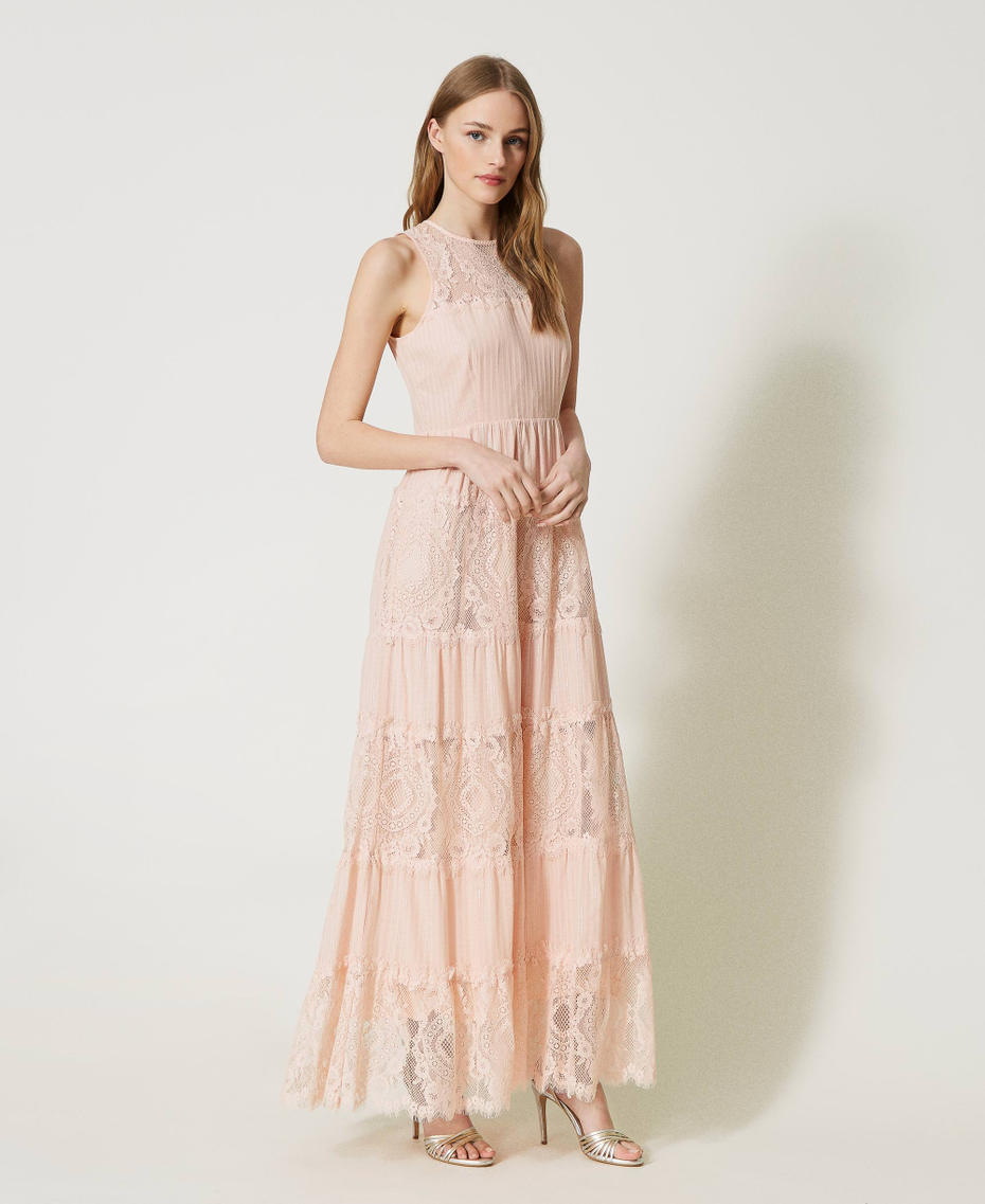 Long muslin and lace dress Parisienne Pink Woman 231TT2090-03