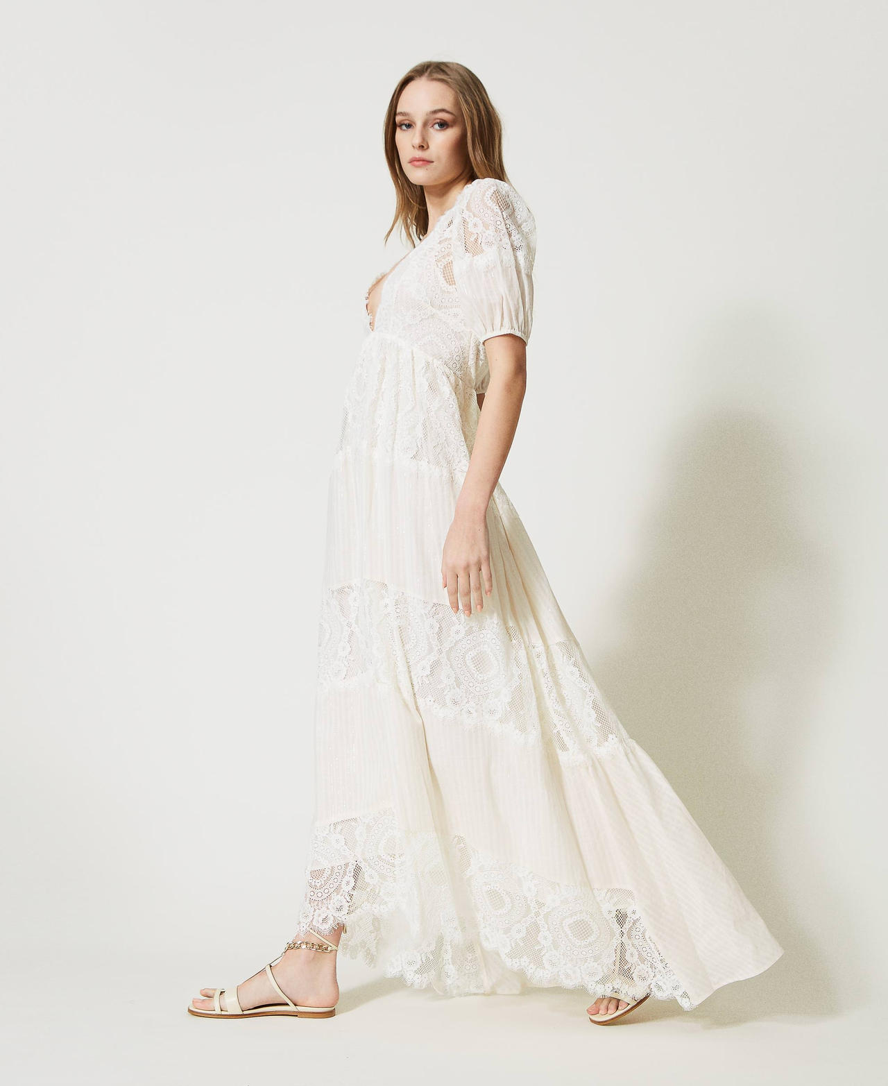 Long muslin and lace dress