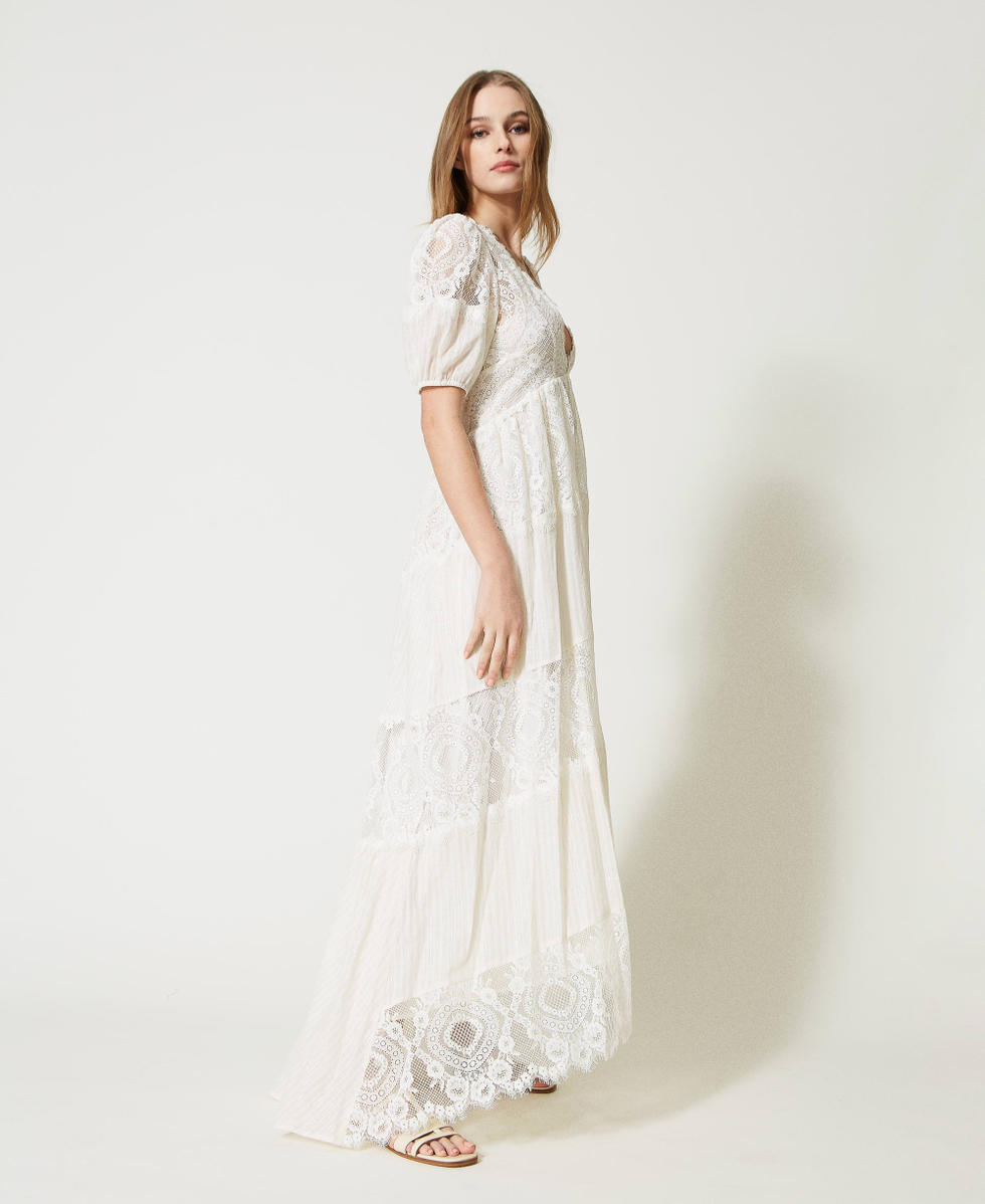 Abito lungo in mussola e pizzo Donna Bianco TWINSET Milano