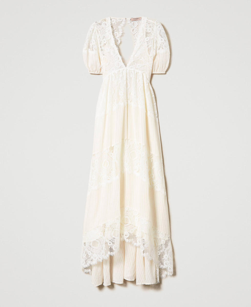 Long muslin and lace dress Woman White TWINSET Milano