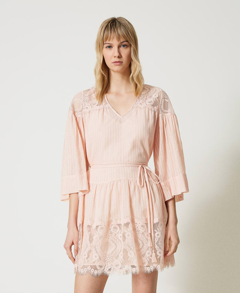 Short muslin and lace dress Parisienne Pink Woman 231TT2094-01