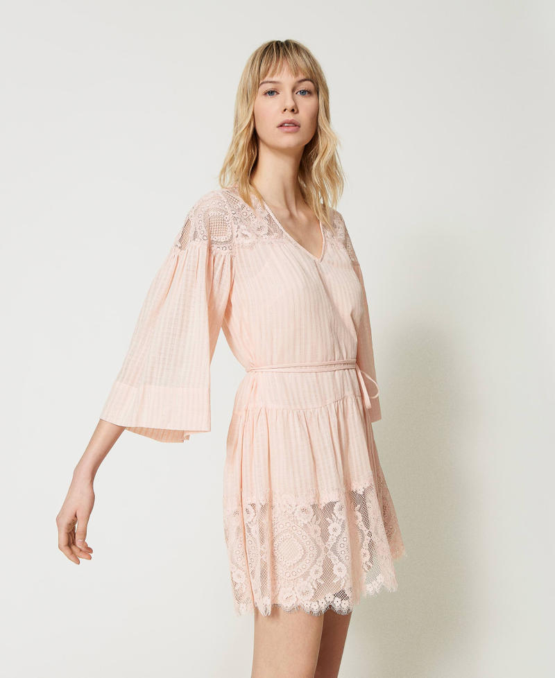 Short muslin and lace dress Parisienne Pink Woman 231TT2094-03