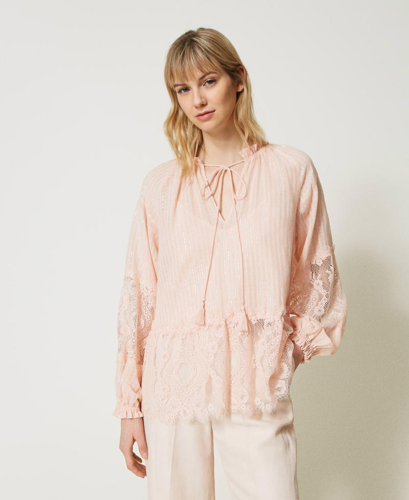 Muslin and lace blouse Parisienne Pink Woman 231TT2095-01