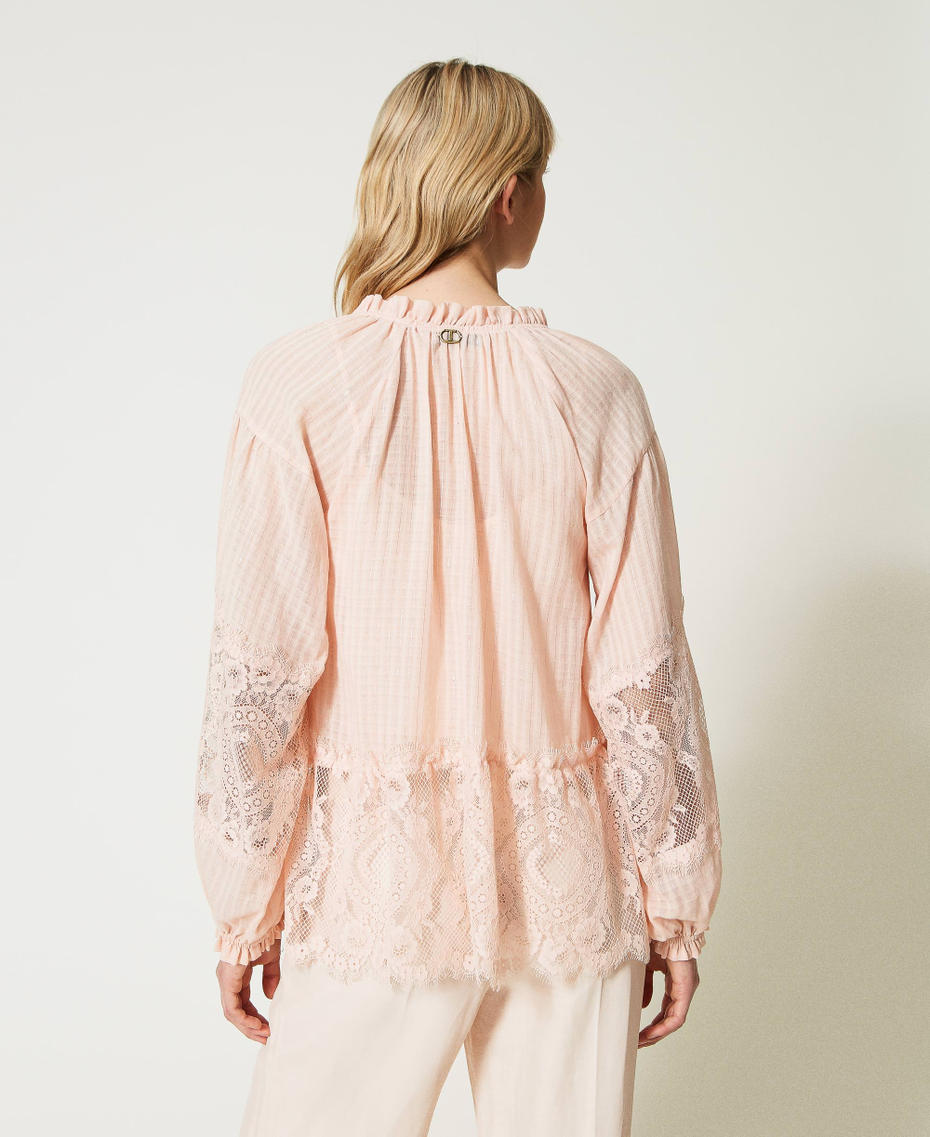 Muslin and lace blouse Parisienne Pink Woman 231TT2095-03