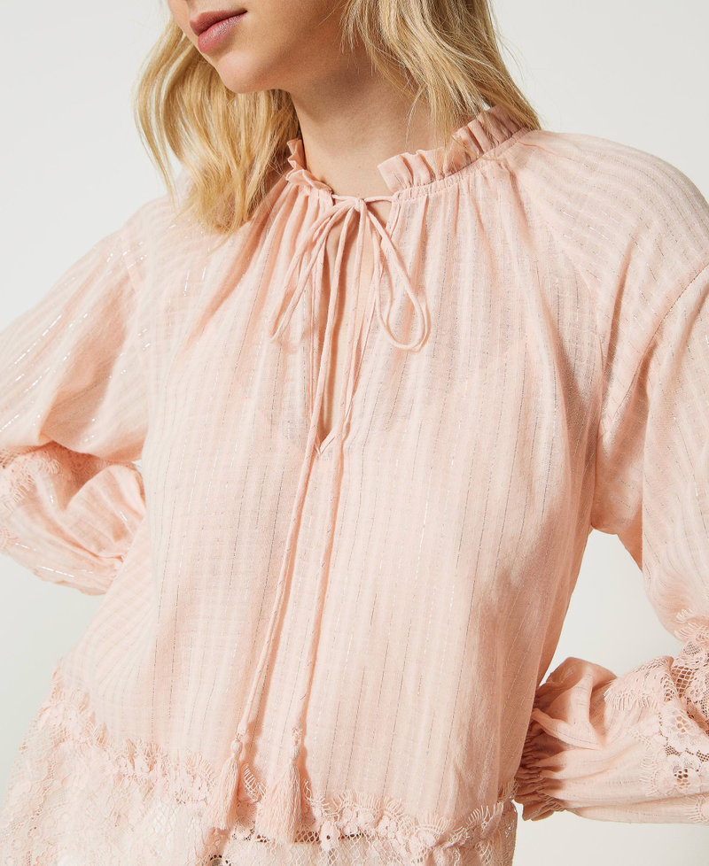 Muslin and lace blouse Parisienne Pink Woman 231TT2095-04