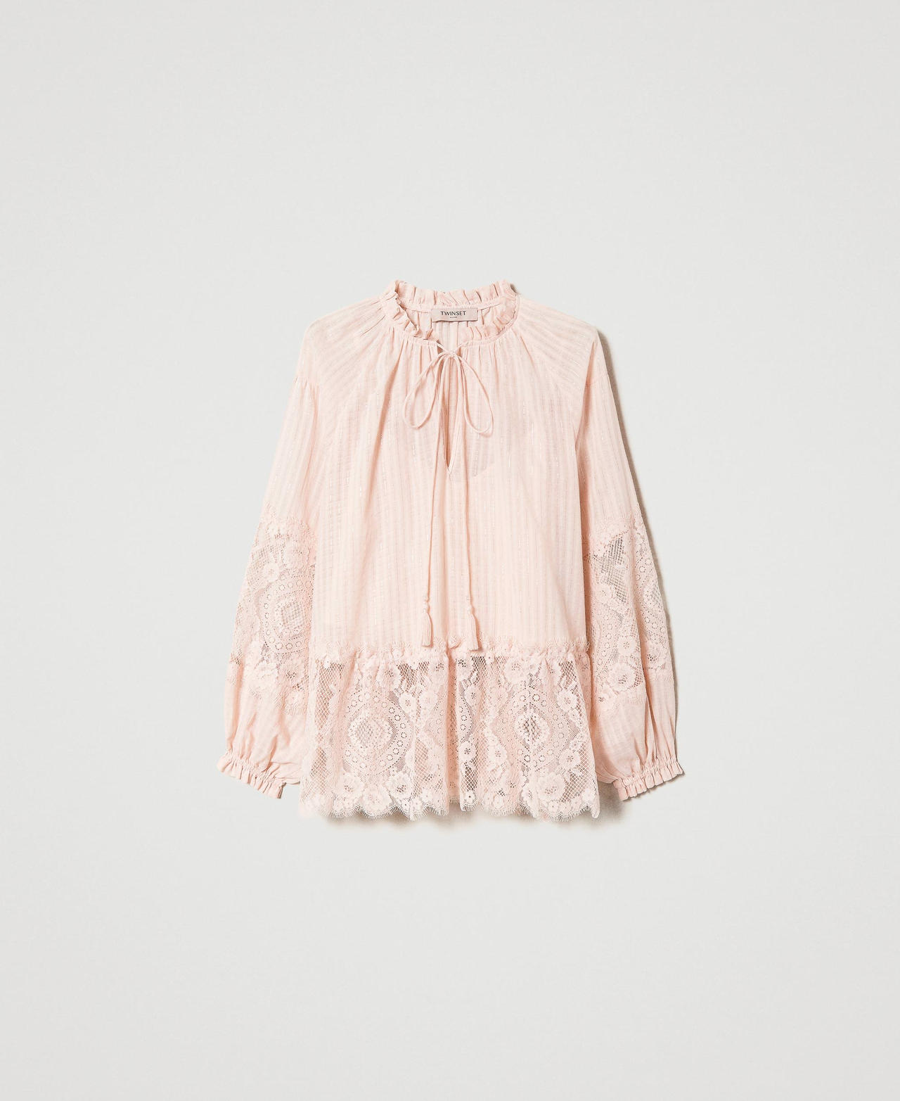 Muslin and lace blouse Parisienne Pink Woman 231TT2095-0S